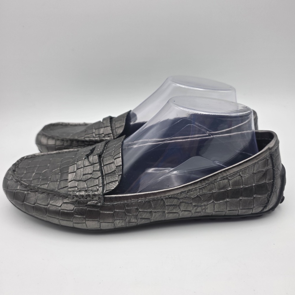 Born Malena Loafers Womens 9 Metallic Pewter Croc Embossed Leather Driving Shoes - Picture 2 of 10